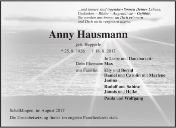 Traueranzeige von Anny Hausmann von Südwest Presse