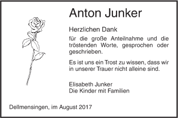 Traueranzeige von Anton Junker von Südwest Presse