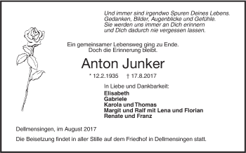 Traueranzeige von Anton Junker von Südwest Presse