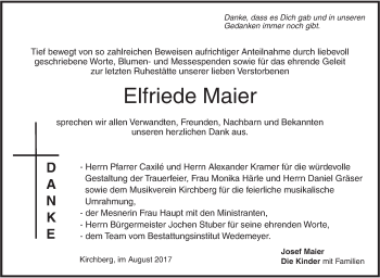 Traueranzeige von Elfriede Maier von Illertal Bote