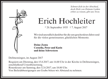 Traueranzeige von Erich Hochleiter von Südwest Presse