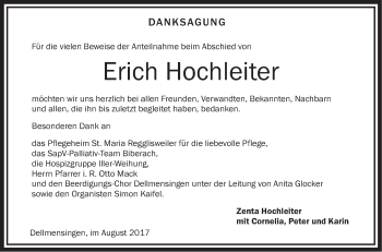 Traueranzeige von Erich Hochleiter von Südwest Presse