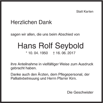 Traueranzeige von Hans Rolf Seybold von Südwest Presse