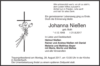 Traueranzeige von Johanna Nießen von Südwest Presse