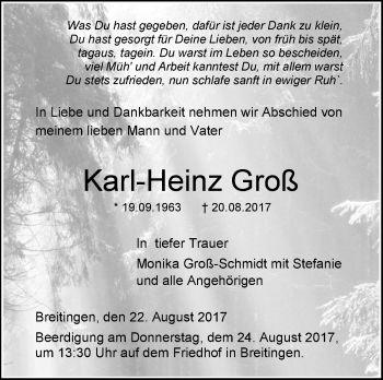 Traueranzeige von Karl-Heinz Groß von Südwest Presse