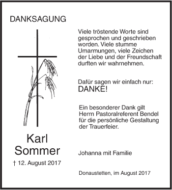 Traueranzeige von Karl Sommer von Südwest Presse