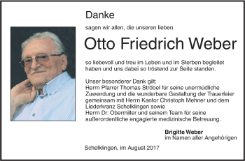 Traueranzeige von Otto Friedrich Weber von Ehinger Tagblatt