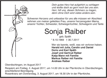 Traueranzeige von Sonja Raiber von Ehinger Tagblatt