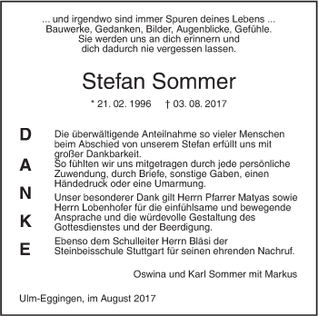 Traueranzeige von Stefan Sommer von Südwest Presse