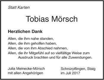 Traueranzeige von Tobias Mörsch von Südwest Presse