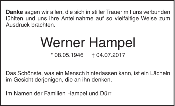 Traueranzeige von Werner Hampel von Südwest Presse