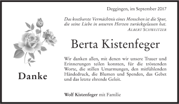 Traueranzeige von Berta Kistenfeger von Geislinger Zeitung