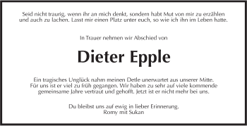 Traueranzeige von Dieter Epple von Südwest Presse