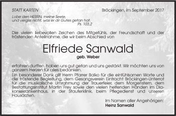 Traueranzeige von Elfriede Sanwald von Rundschau