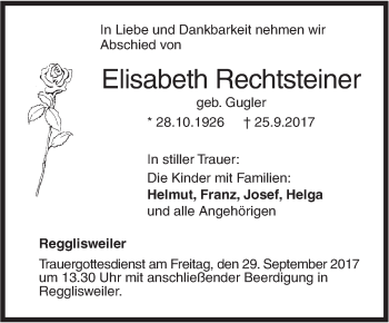 Traueranzeige von Elisabeth Rechtsteiner von Illertal Bote