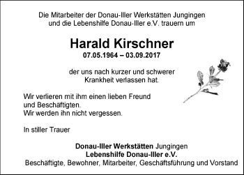 Traueranzeige von Harald Kirschner von Südwest Presse