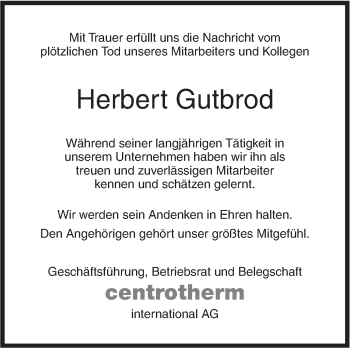 Traueranzeige von Herbert Gutbrod von Südwest Presse