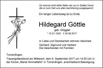 Traueranzeige von Hildegard Göttle von Südwest Presse