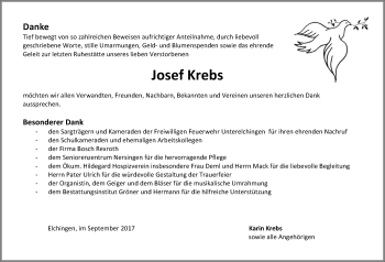 Traueranzeige von Josef Krebs von Südwest Presse