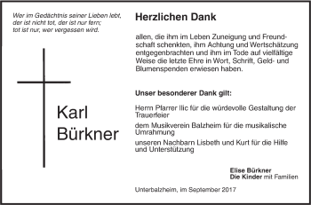 Traueranzeige von Karl Bürkner von Illertal Bote