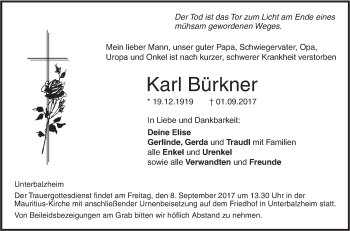 Traueranzeige von Karl Bürkner von Illertal Bote