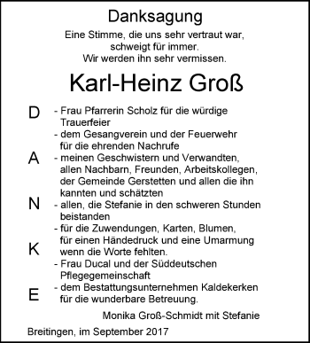 Traueranzeige von Karl-Heinz Groß von Südwest Presse