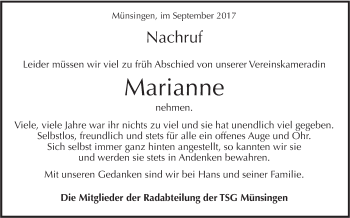 Traueranzeige von Marianne  von Südwest Presse