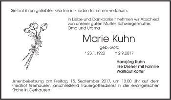 Traueranzeige von Marie Kuhn von Südwest Presse