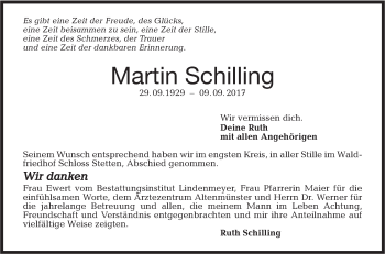 Traueranzeige von Martin Schilling von Hohenloher Tagblatt