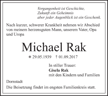 Traueranzeige von Michael Rak von Südwest Presse