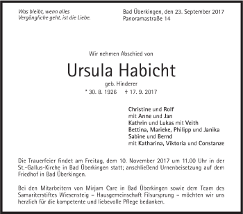 Traueranzeige von Ursula Habicht von Geislinger Zeitung