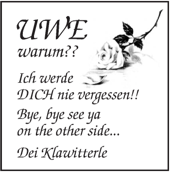 Traueranzeige von Uwe  von Südwest Presse