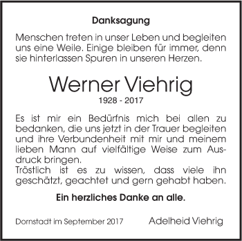 Traueranzeige von Werner Viehrig von Südwest Presse