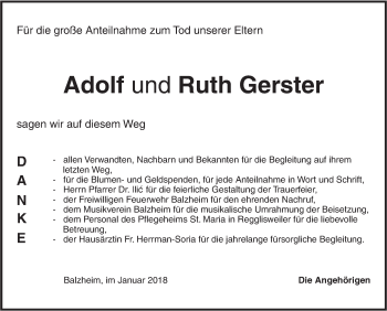 Traueranzeige von Adolf und Ruth Gerster von Illertal Bote