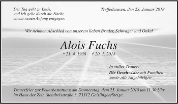 Traueranzeige von Alois Fuchs von Geislinger Zeitung