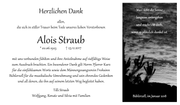 Traueranzeige von Alois Straub von Haller Tagblatt