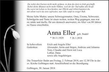 Traueranzeige von Anna Eller von Haller Tagblatt