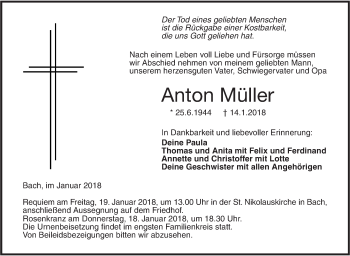 Traueranzeige von Anton Müller von SÜDWEST PRESSE Ausgabe Ulm/Neu-Ulm