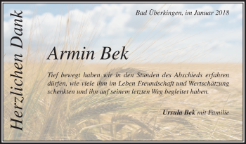 Traueranzeige von Armin Bek von Geislinger Zeitung