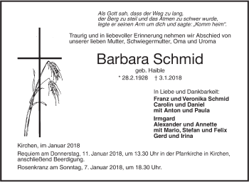 Traueranzeige von Barbara Schmid von Ehinger Tagblatt