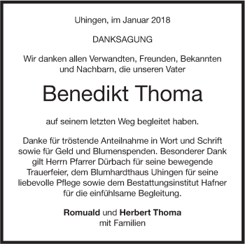 Traueranzeige von Benedikt Thoma von NWZ Neue Württembergische Zeitung