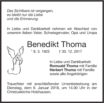 Traueranzeige von Benedikt Thoma von NWZ Neue Württembergische Zeitung