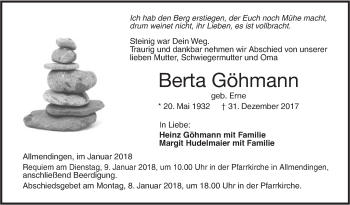 Traueranzeige von Berta Göhmann von Ehinger Tagblatt