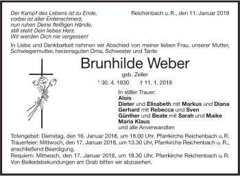 Traueranzeige von Brunhilde Weber von NWZ Neue Württembergische Zeitung