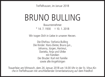 Traueranzeige von Bruno Bulling von NWZ Neue Württembergische Zeitung/Geislinger Zeitung