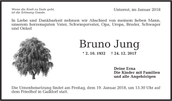 Traueranzeige von Bruno Jung von Rundschau Gaildorf