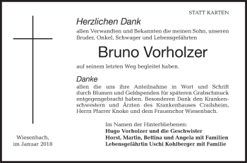 Traueranzeige von Bruno Vorholzer von Hohenloher Tagblatt