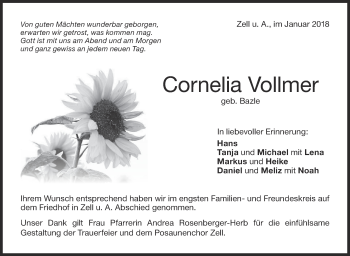 Traueranzeige von Cornelia Vollmer von NWZ Neue Württembergische Zeitung