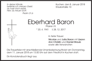 Traueranzeige von Eberhard Baron von Geislinger Zeitung