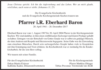 Traueranzeige von Eberhard Baron von Geislinger Zeitung